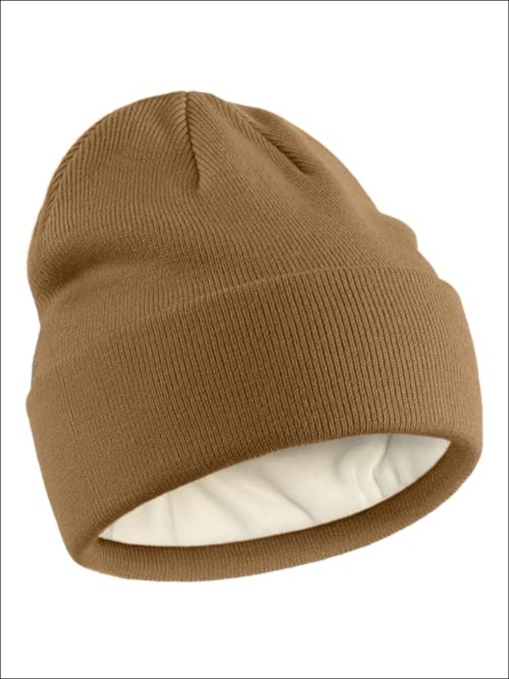 Fleece Lined Wool Beanie Hat Cuffed Winter Cap Unisex Warm